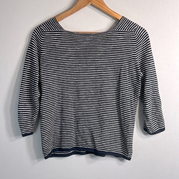 Eileen Fisher Square Neck Strip Organic Linen/Cotton Sweater size S/P - Picture 7 of 8